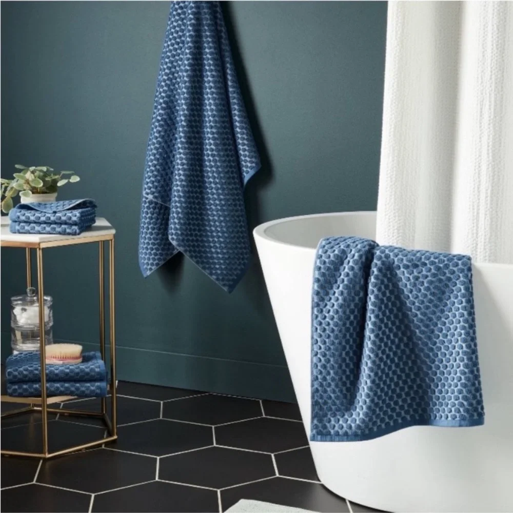 NEW Threshold NWT 6pc Performance Blue Textured Bath Towel Set